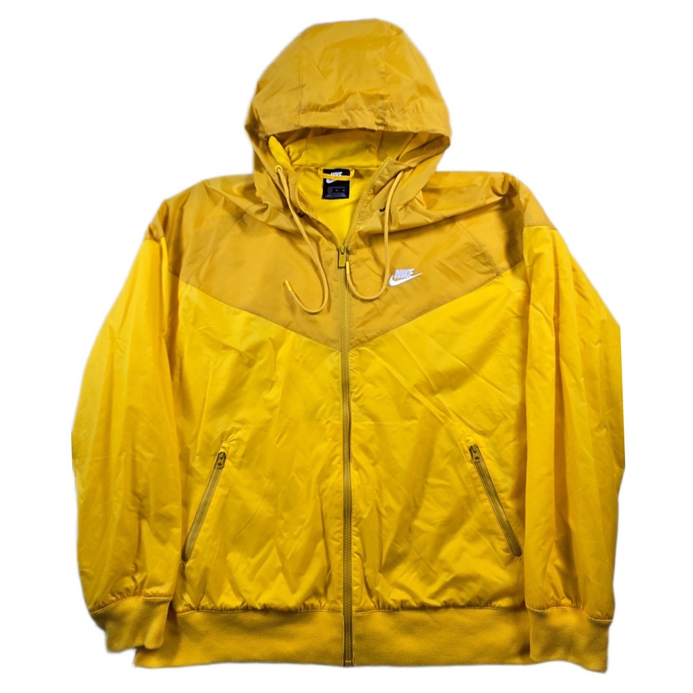 Nike Windbreaker Jacket Mens XL Yellow Nylon Hooded Full Zip Sportswear